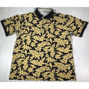 Vintage LL Bean Floral Hawaiian Polo Shirt Men XL Yellow Pique Knit 100% Cotton